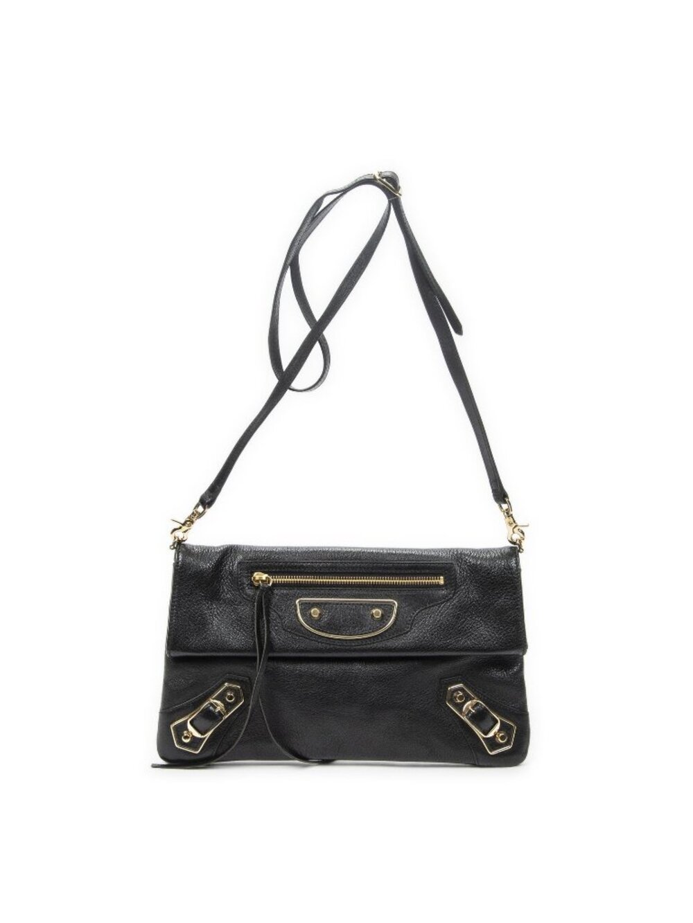 Balenciaga Metallic Edge Envelope Clutch Crossbody Black Grain Calfskin Leather